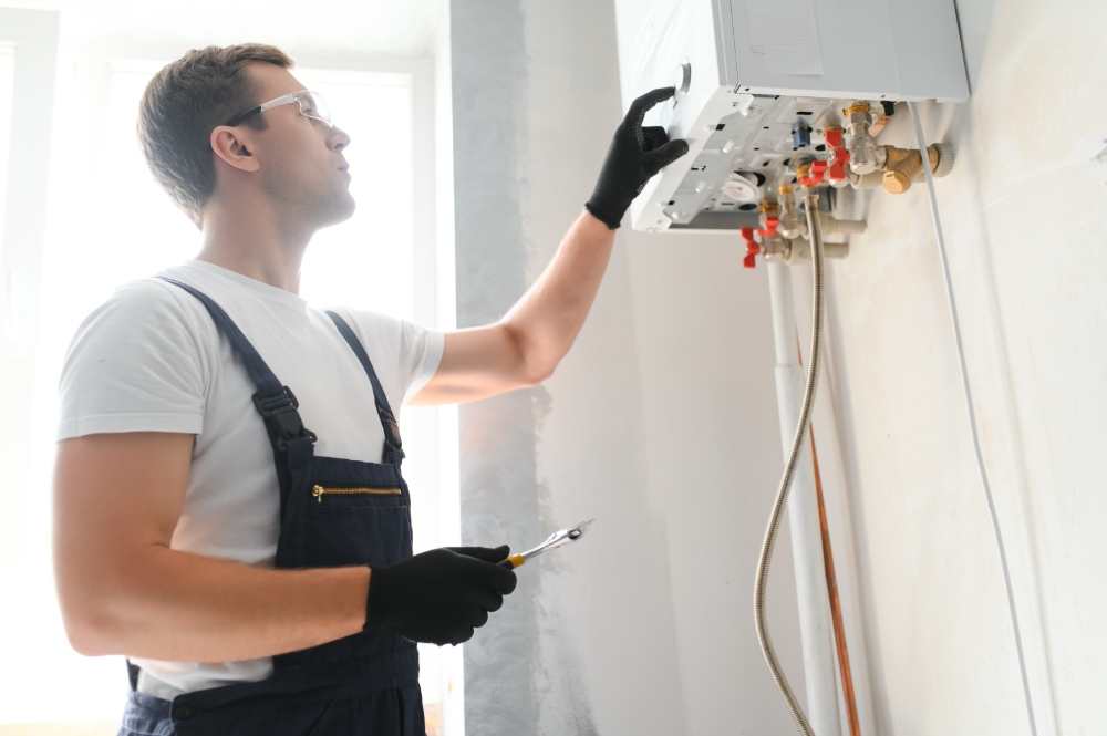Man fixing a wall heater