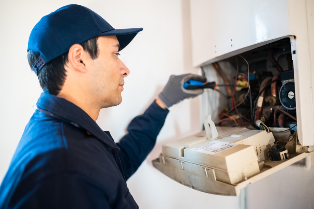 Electrician working on equipment